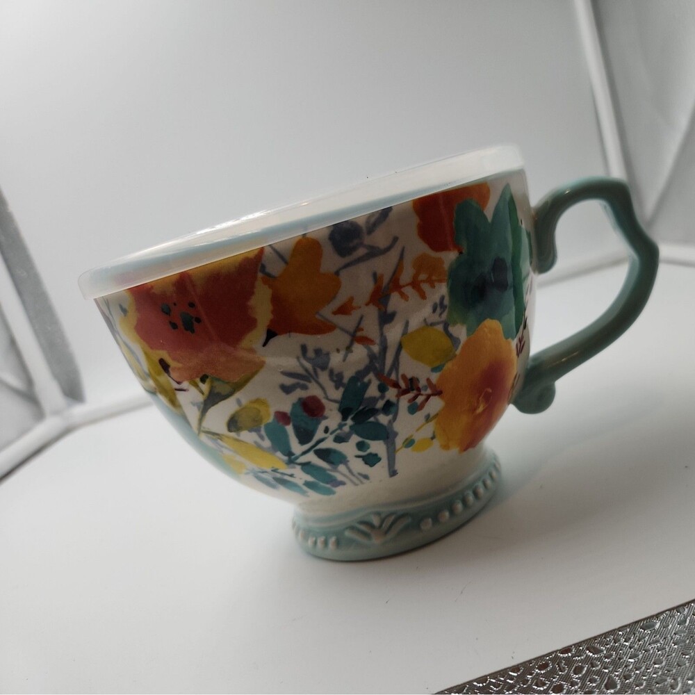 Pioneer Woman Ceramic Willow 27oz Large Jumbo Coffee Tea Cup Mug Soup Bowl w/Lid